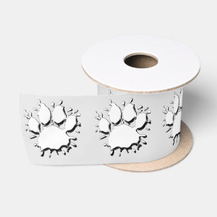 Silver Spritzer Dog Paw Zeichnend Muster Satinband