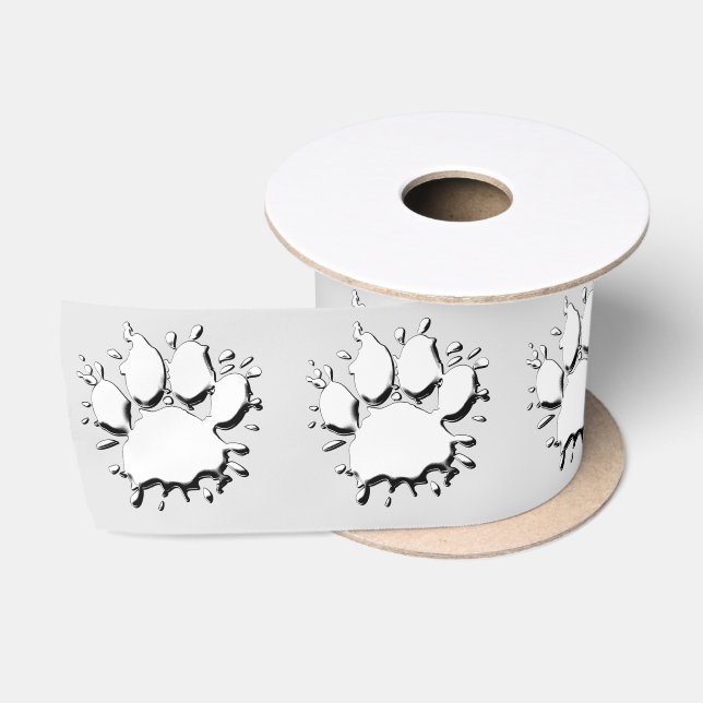 Silver Spritzer Dog Paw Zeichnend Muster Satinband (Spule)