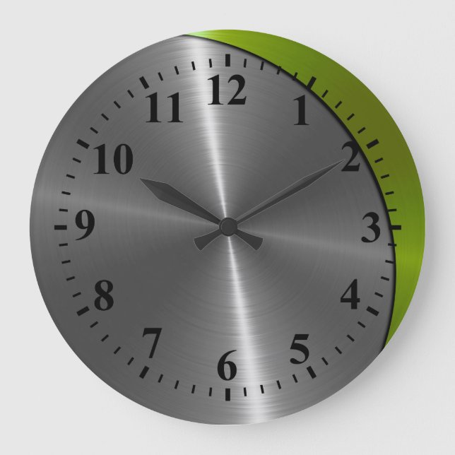 Silver Stainless Steel Metal Look Deko 2 Große Wanduhr (Vorderseite)