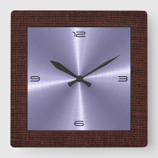 Silver Stainless Steel Modern Burlap Border Quadratische Wanduhr (Vorderseite)