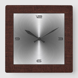 Silver Stainless Steel Modern Burlap Border Quadratische Wanduhr