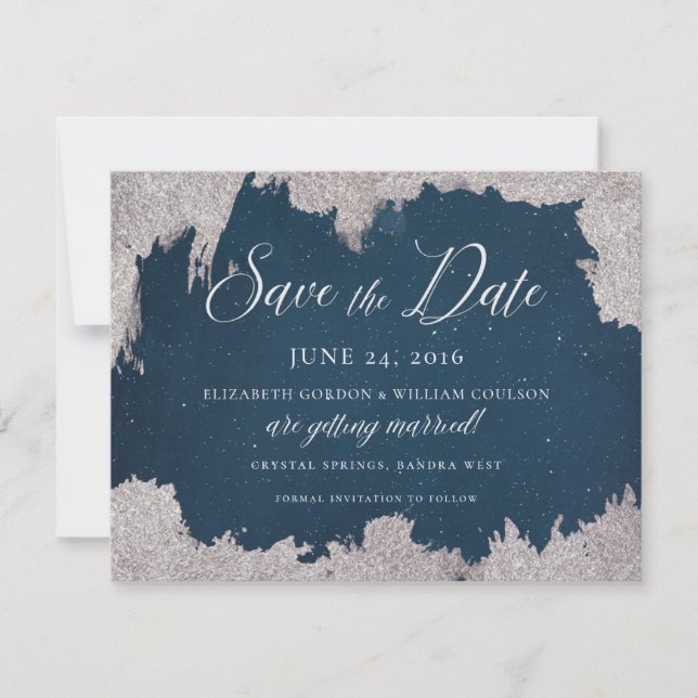 Silver Star Celestial Winter Frost Wedding Save The Date (Vorderseite)