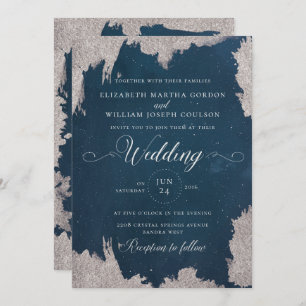 Silver Star Celestial Winter Wedding Card Einladung