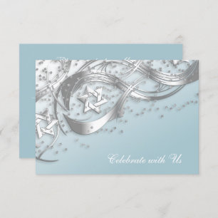 Silver Star Confetti Blühe RSVP Karte weiß
