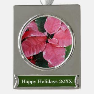 Silver Star Marble Poinsettias Pink Holiday Floral Banner-Ornament Silber
