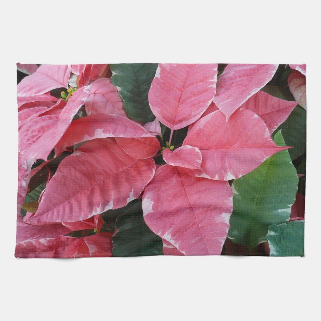 Silver Star Marble Poinsettias Pink Holiday Floral Geschirrtuch (Horizontal)