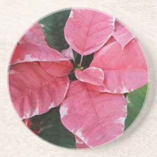 Silver Star Marble Poinsettias Pink Holiday Floral Getränkeuntersetzer