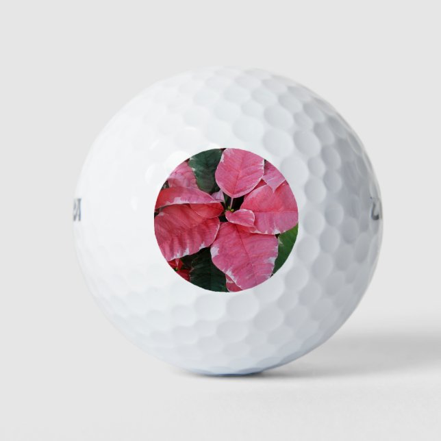 Silver Star Marble Poinsettias Pink Holiday Floral Golfball (Vorderseite)