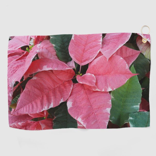 Silver Star Marble Poinsettias Pink Holiday Floral Golfhandtuch (Horizontal)