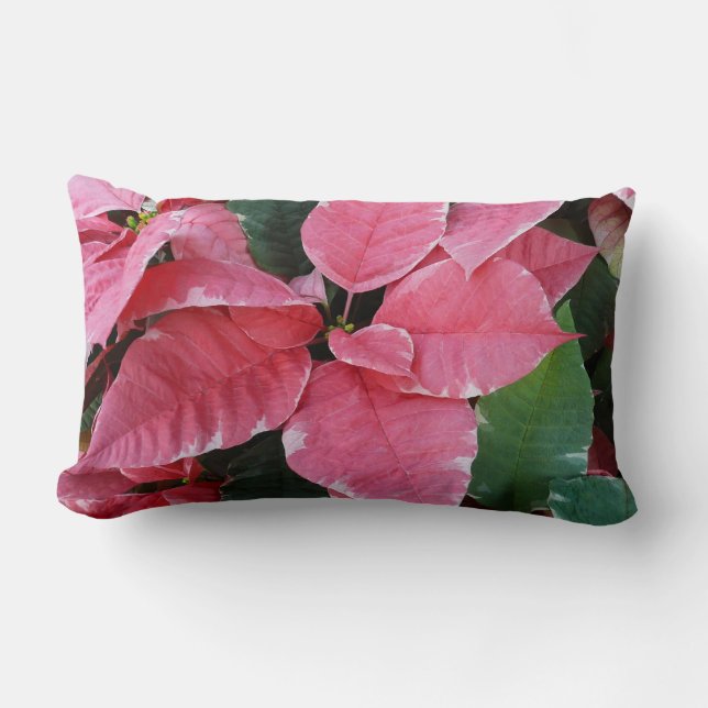 Silver Star Marble Poinsettias Pink Holiday Floral Lendenkissen (Vorderseite)