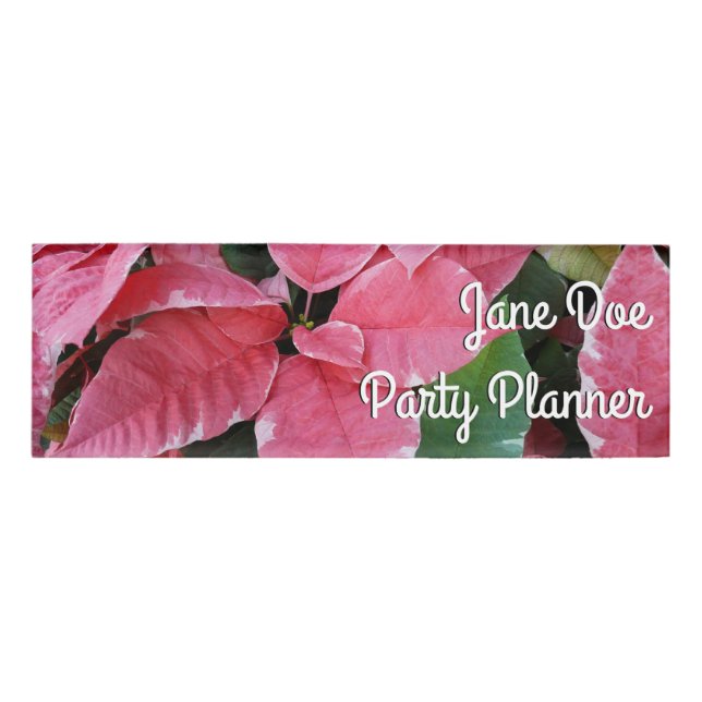 Silver Star Marble Poinsettias Pink Holiday Floral Namenschild (Vorderseite)