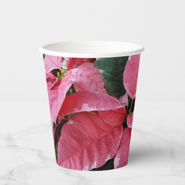 Silver Star Marble Poinsettias Pink Holiday Floral Pappbecher (Vorderseite)