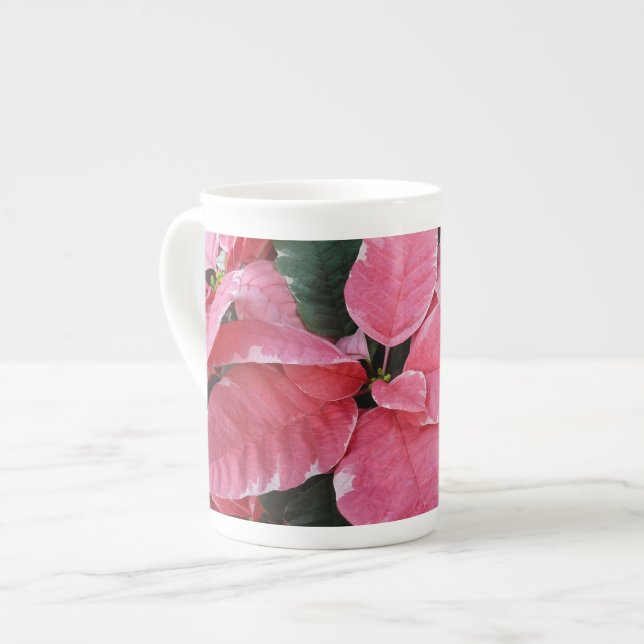 Silver Star Marble Poinsettias Pink Holiday Floral Prozellantasse (Vorderseite Links)