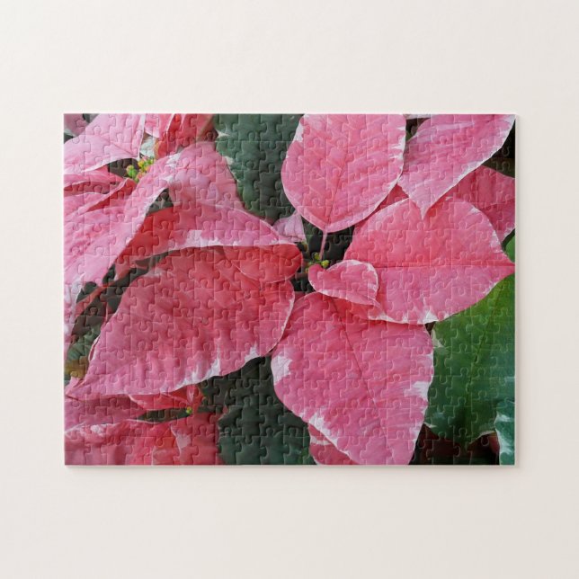 Silver Star Marble Poinsettias Pink Holiday Floral Puzzle (Horizontal)