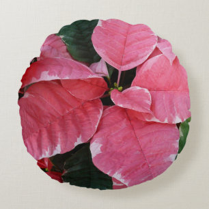 Silver Star Marble Poinsettias Pink Holiday Floral Rundes Kissen