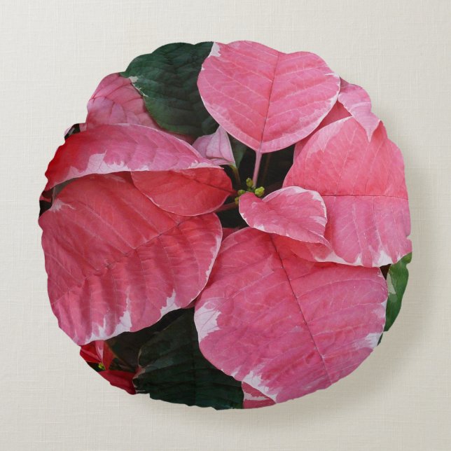 Silver Star Marble Poinsettias Pink Holiday Floral Rundes Kissen (Vorderseite)