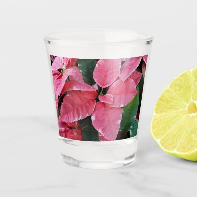 Silver Star Marble Poinsettias Pink Holiday Floral Schnapsglas (Vorderseite)