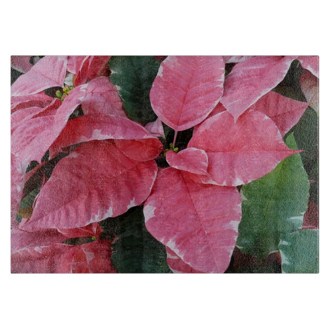 Silver Star Marble Poinsettias Pink Holiday Floral Schneidebrett (Vorderseite)