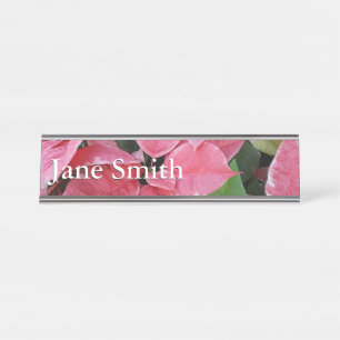 Silver Star Marble Poinsettias Pink Holiday Floral Schreibtischnamensplakette