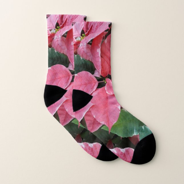 Silver Star Marble Poinsettias Pink Holiday Floral Socken (Paar)