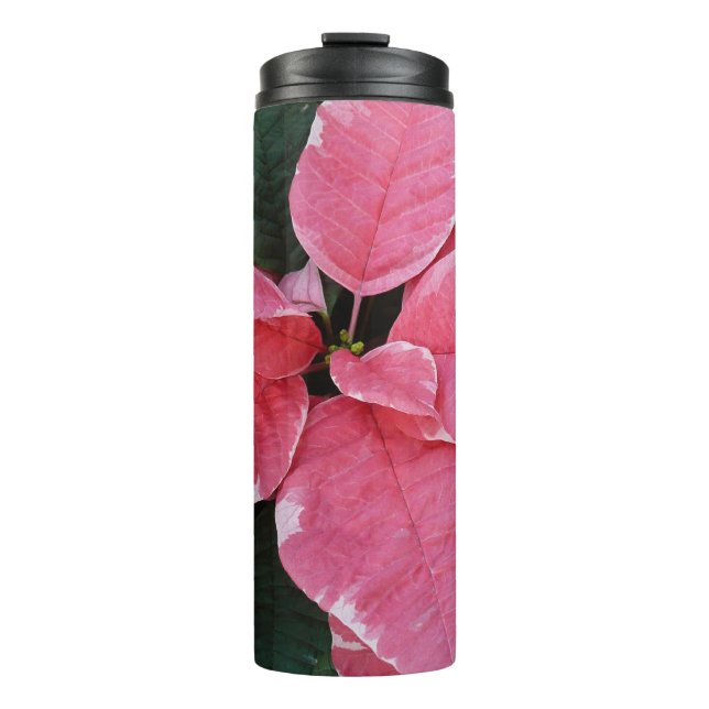 Silver Star Marble Poinsettias Pink Holiday Floral Thermosbecher (Vorderseite)