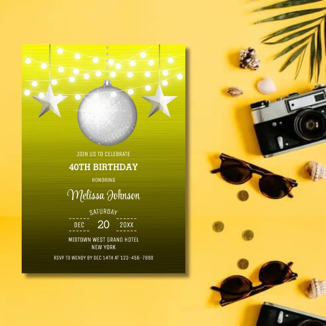 Silver Star String Light Yellow Gradient Birthday Einladung (Von Creator hochgeladen)