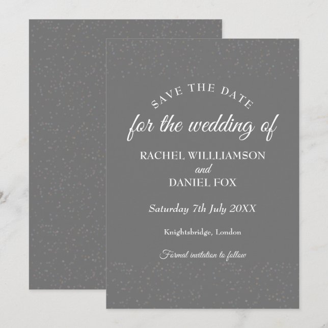 Silver Stardust Confetti Save the Date Karte (Vorne/Hinten)