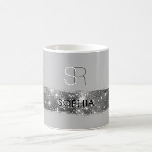 Silver Stardust Pinselstriche, Monogramm/Name, gra Kaffeetasse