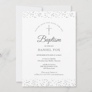 Silver Stardust Taufe Christening Save The Date