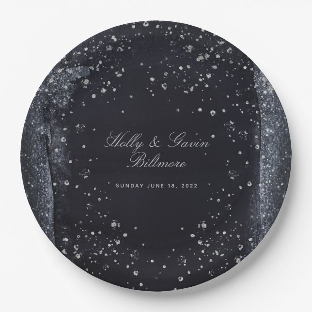 Silver Starry Night Wedding 9 Inch Dinner Pappteller (Vorderseite)