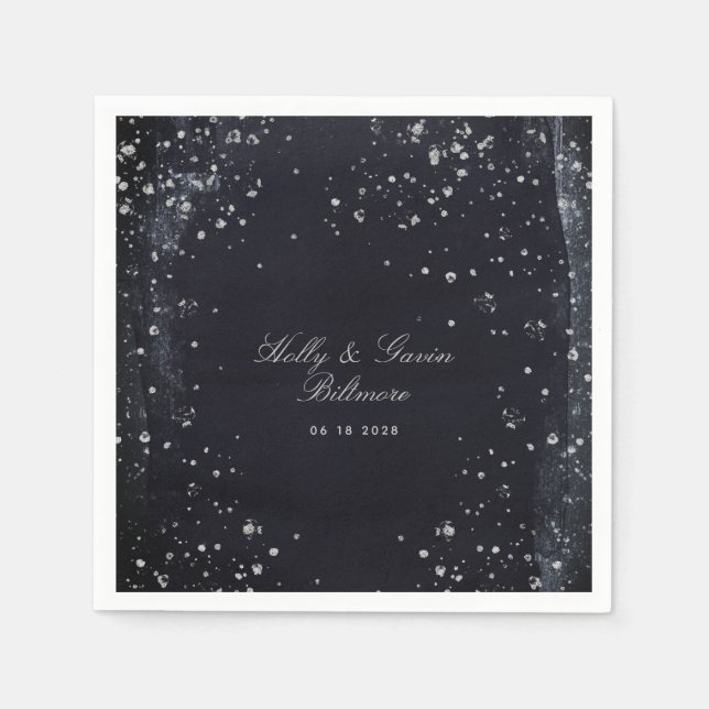 Silver Starry Night Wedding Cocktail Serviette (Vorderseite)