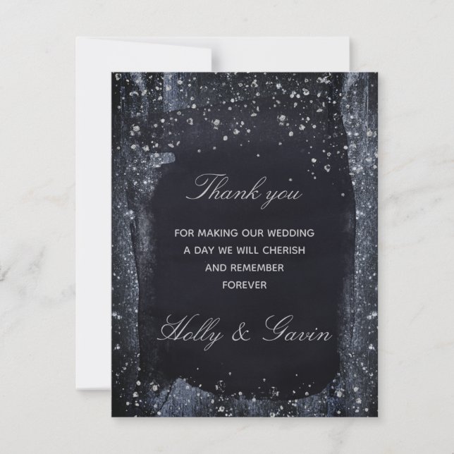 Silver Starry Night Wedding Dankeschön Card Dankeskarte (Vorderseite)