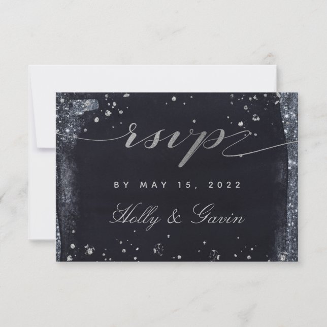 Silver Starry Night Wedding Mail-In UAWG RSVP Karte (Vorderseite)