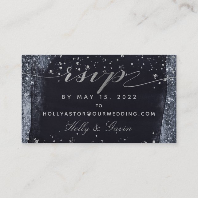 Silver Starry Night Wedding Online RSVP Card Visitenkarte (Vorderseite)