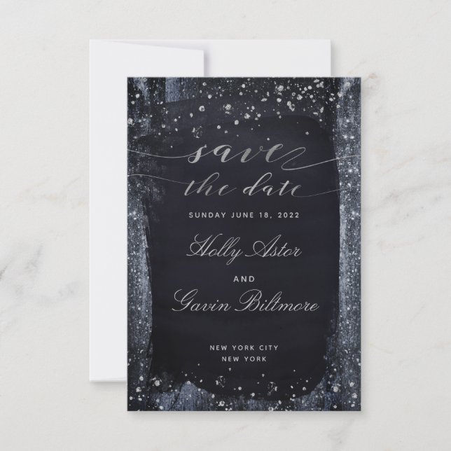 Silver Starry Night Wedding Save the Date (Vorderseite)