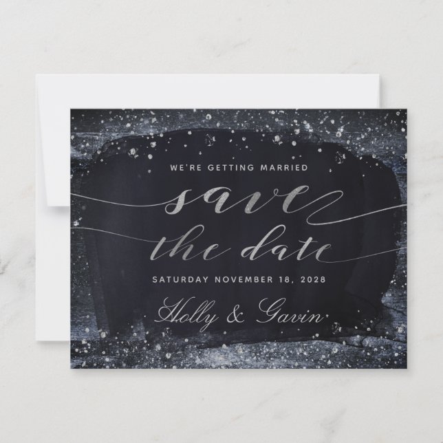 Silver Starry Night Wedding Save the Date (Vorderseite)