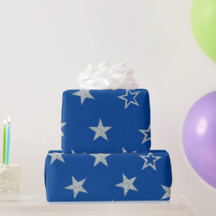 Silver Stars Blue Simple Geschenkpapier