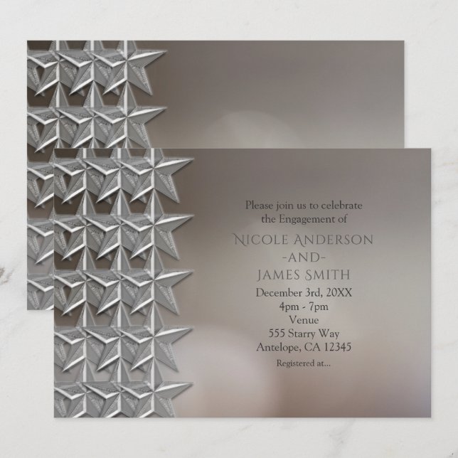Silver Stars Bokeh Verlobung Einladungen (Vorne/Hinten)