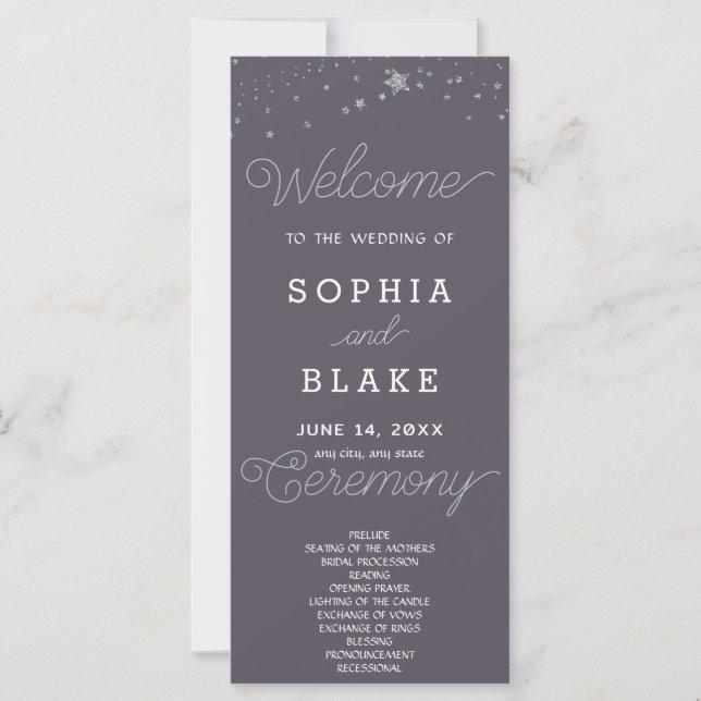 Silver Stars Celestial Smoke Gray Wedding Program (Vorderseite)