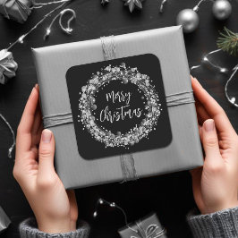 Silver Stars Frohe Weihnachten Quadratischer Aufkleber