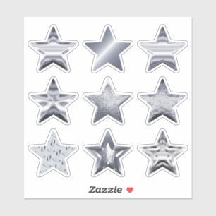 Silver Stars Imitate Metallisches Set von 9 Sticke Aufkleber