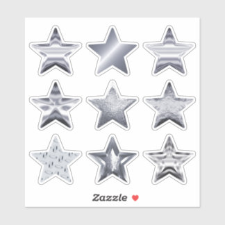 Silver Stars Imitate Metallisches Set von 9 Sticke Aufkleber