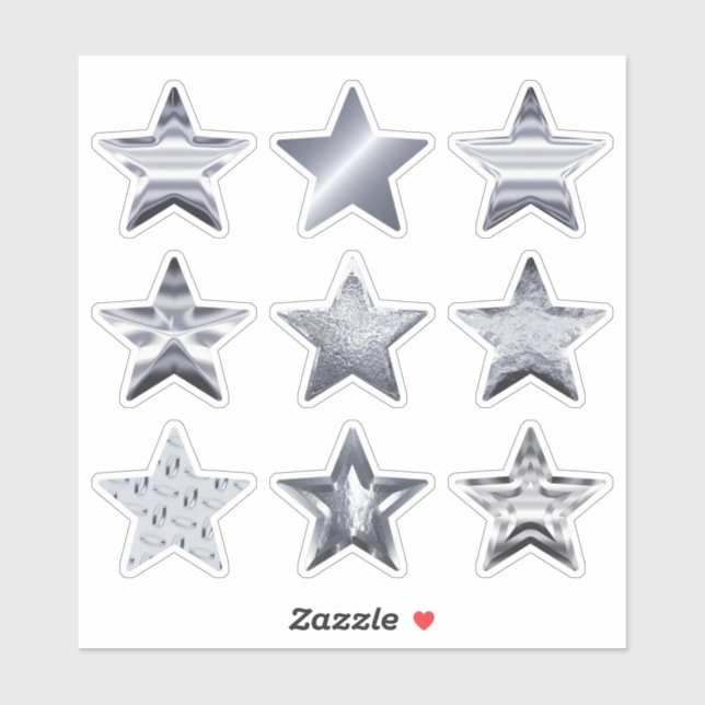 Silver Stars Imitate Metallisches Set von 9 Sticke Aufkleber (Blatt)