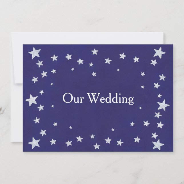 Silver Stars Royal Navy Blue Wedding Einladung (Vorderseite)