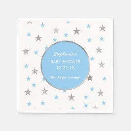 Silver Stars Twinkle Baby Duschdekor, blauer Junge Serviette