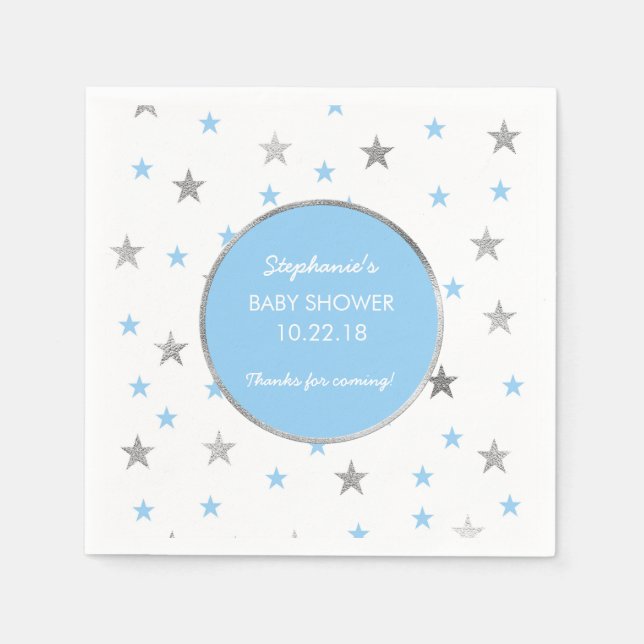 Silver Stars Twinkle Baby Duschdekor, blauer Junge Serviette (Vorderseite)