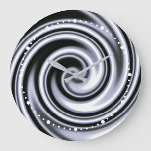 Silver Steel Blue Soft Focus Spiral Swirl Illusion Große Wanduhr