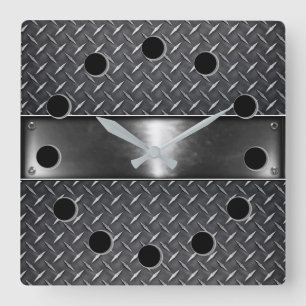 Silver Steel Square Wall Clock Quadratische Wanduhr