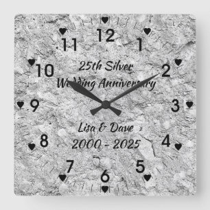 Silver Stone 25th Silver Wedding Anniversary Quadratische Wanduhr