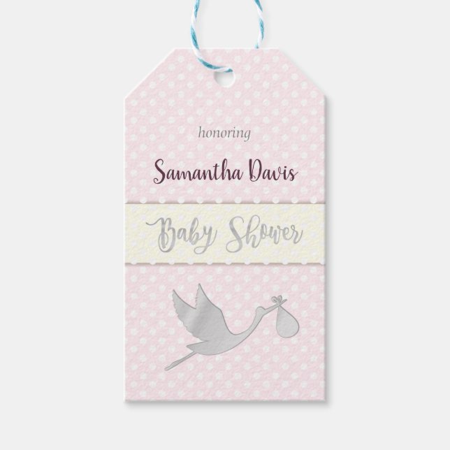 Silver Stork Baby Girl Babydusche Geschenkanhänger (Vorderseite)